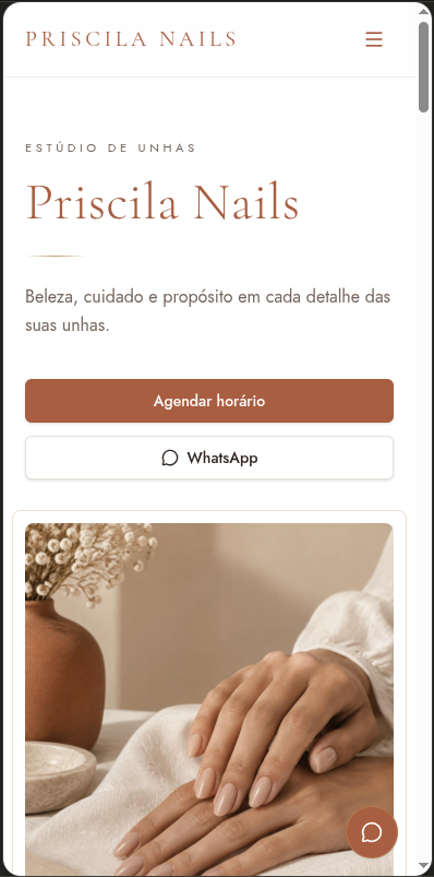 Página inicial do site PriNails no celular